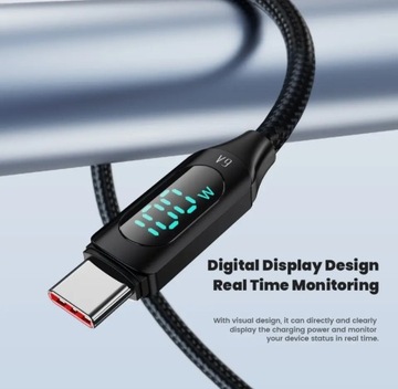 Кабель Tooki 100Вт 6А со счетчиком USB A - USB C 1 метр, LCD, дисплей