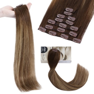 40cm 7taśmy Clip In On DOCZEPIANE treska 100% WŁOSY naturalne #4T4P27 Ombre