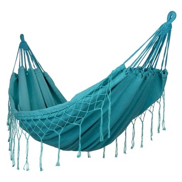 Dwuosobowy hamak ogrodowy z frędzlami bujak huśtawka 200x150cm boho zielony