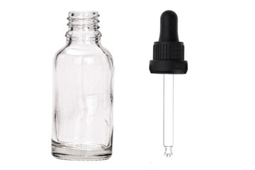 Butelka szklana bezbarwna 30 ml z pipetą