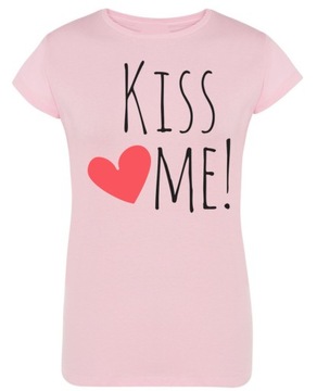 Walentynki T-Shirt damski nadruk Kiss Me serce S