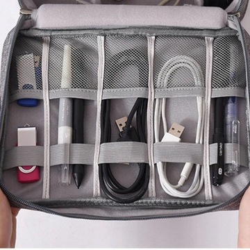 ORGANIZER SZARY PODRÓŻNY ETUI NA KABLE ŁADOWARKI USB na ZAMEK Futerał