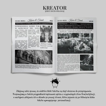 Wyjątkowa atrakcja weselna WASZA GAZETA Z DNIA ŚLUBU 4str. 50 sztuk