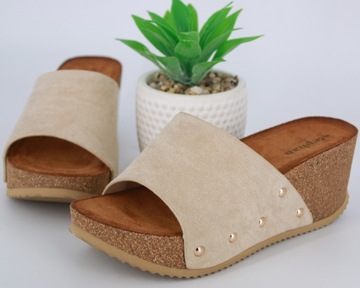 БЕЖЕВЫЕ ЗАМШЕВЫЕ ТАПОЧКИ НА ПРОБКОВОЙ ПЛАТФОРМЕ 39