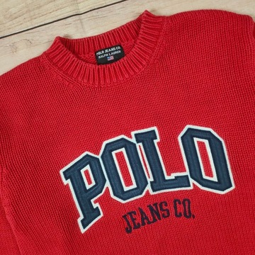 POLO JEANS Sweter w Jodełkę Czerwony Logowany r. S/M