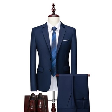 Garnitur męski Deluxe Suits marynarka + spodnie granatowy Navy M - 6XL