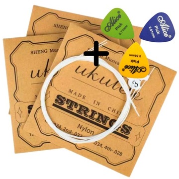 STRUNY do UKULELE PRO nylonowe ZESTAW + kostki
