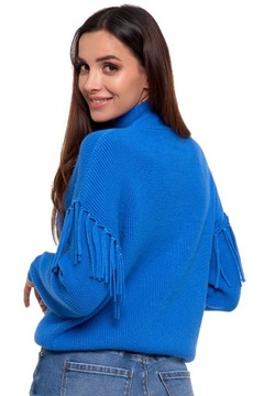 ТЕПЛЫЙ ЖЕНСКИЙ ДЖЕМПЕР С БАХОЙ ПОЛУТУРЛЕННОВЫЙ МОДНЫЙ ДЖЕМПЕР MORAJ BLUE XL