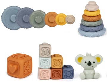 Резиновые блоки Башня развивающая пирамида Мишка Тедди мягкие сенсорные игрушки 3в1