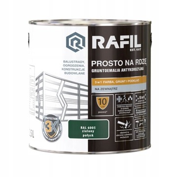 RAFIL PROSTO Na Rdzę 2,5L Zielony RAL 6005 POŁYSK