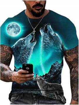 T-SHIRT MĘSKI KOSZULKA 3D Z NADRUKIEM WILKA