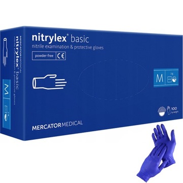 RĘKAWICE rękawiczki Nitrylex Basic Blue Niebieskie Bezpudrowe r. M 100szt.
