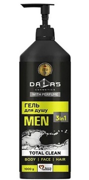 Żel pod Prysznic męski DALAS Total Clean MEN 3w1 twarz ciało włosy - 1000g
