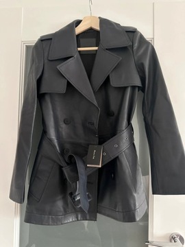 Massimo Dutti krótki trench ze skóry nappa,100% skóra owcza kurtka skórzana