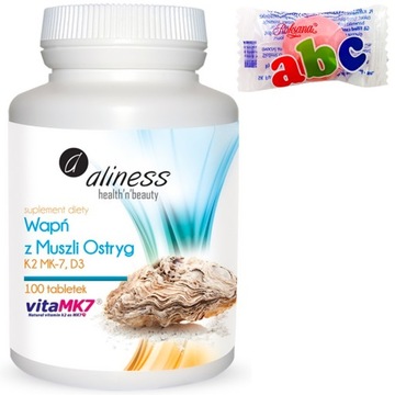 Aliness WAPŃ Z MUSZLI OSTRYG Calcium D3 K2 mk-7 KOŚCI 100 tabletek