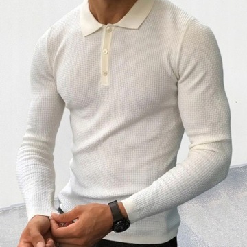 Męski skinny shirt collar sweter z długim rękawem