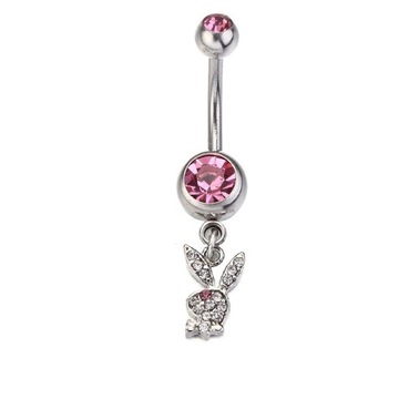 KOLCZYK DO PĘPKA PLAYBOY KRÓLICZEK SILVER PINK