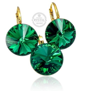 Piękny Komplet Crystal Paris Majestic Green Gold Kryształy Złote Srebro