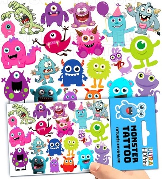 TATUAŻE ZMYWALNE TYMCZASOWE DLA DZIECI MONSTERS POTWORY WZORY ORYGINALNE