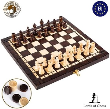 Деревянная шахматная доска с шашками для игры в шахматы - набор шахмат 2 в 1
