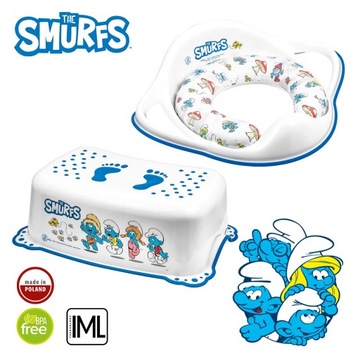 Мягкий чехол на унитаз + нескользящая детская платформа Смурфики