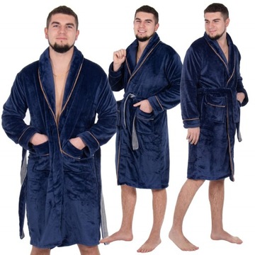 SZLAFROK MĘSKI PREMIUM r.XXL PUSZYSTY ELEGANCKI CIEPŁY DŁUGI WELUR GRANAT