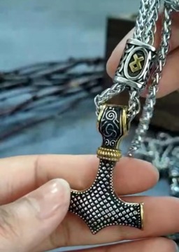 Medalion Młot Mjolnir naszyjnik Viking Runy Wiedźmin Wiking łańcuszek pudeł