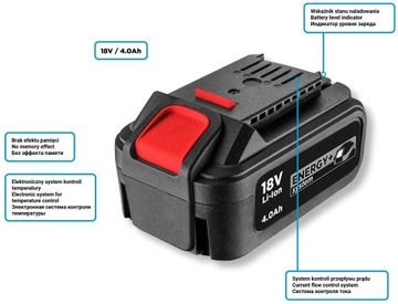 GRAPHITE ENERGY+ 2 Akumulatory 18V 4.0Ah+Ładowarka