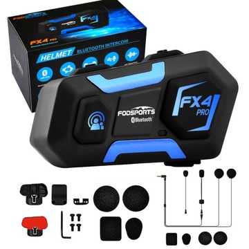 Domofon motocyklowy Fodsports FX4 Pro BT5.0 + 4 Rider + 1000 m + FM + Micro-5 P USB