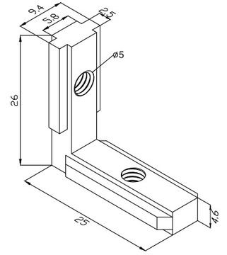ŁĄCZNIK WEWNĘTRZNY PODWÓJNY L PROFILI V-SLOT 2020