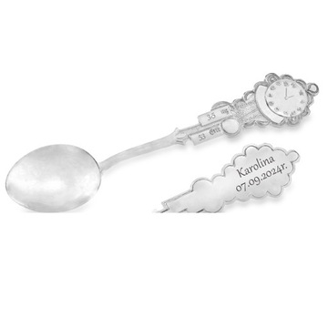 SREBRNA ŁYŻECZKA PREZENT NA CHRZEST, ROCZEK Z GRAWEREM PUDEŁKO + CERTYFIKAT