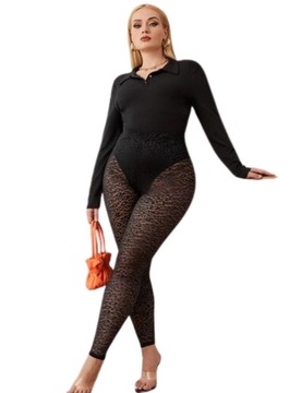 SHEIN PLUS SIZE LEGGINSY CZARNE W PANTERKĘ 52 ŁFA