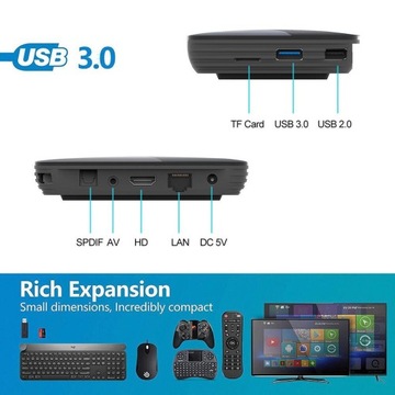 ТВ-бокс HK1 BOX S905X3, сетевой плеер Android 9.0 HD, 4+64 ГБ, синий