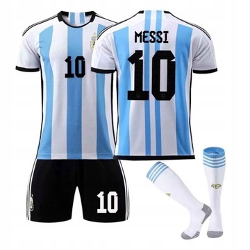 Strój piłkarski MESSI 3 szt koszulka spodenki ocieplacze na nogi ARGENTYNA