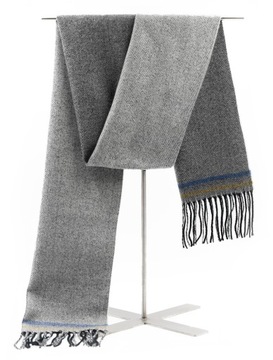 SZAL SZALIK MĘSKI ZIMOWY SZARY Z PASKIEM FRĘDZLE