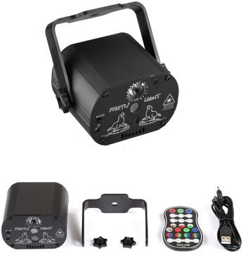 Lampy dyskotekowe disco na imprezę domówkę światła PILOT KONTROLA GŁOSU RGB
