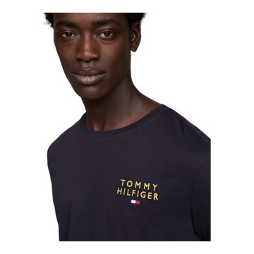 TOMMY HILFIGER KOSZULKA Z DŁUGIM RĘKAWEM LS TEE LOGO GOLD GRANATOWA r.L