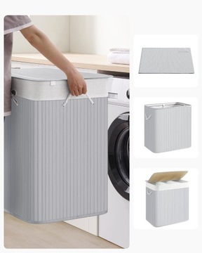 Корзина для белья Songmics отдельностоящая 150л, оттенки серого и серебра
