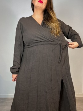 Muślinowa Sukienka Plus Size 42 44 46 48 Brązowa