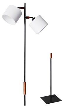 LAMPA STOJĄCA PODŁOGOWA 066-AB LED LOFT 2XE27 ABAŻUR METAL DEWNO SALON