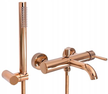 Bateria Wannowa LUNGO Rose Gold ze Słuchawką i Wężem Rea Ścienna