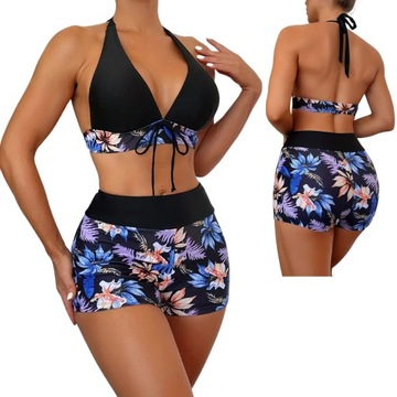 STRÓJ KĄPIELOWY DWUCZĘŚCIOWY BIKINI WYSOKI STAN SZORTY SPODENKI M1 4XL 48