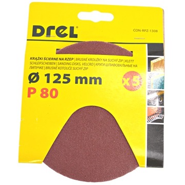 PAPIER ŚCIERNY NA RZEP KRĄŻKI 125mm P80 - 5szt