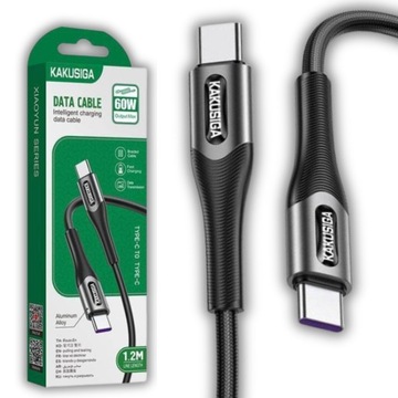 Kabel USB - TYP- C - C 60W ŁADOWANIE TRANSMISJA DANYCH NYLON OPLOT 120cm