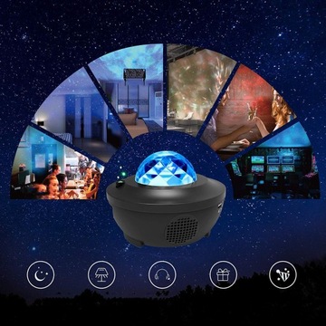 PROJEKTOR LAMPKA NOCNA GWIAZD RZUTNIK NIEBA LED GŁOŚNIK BLUETOOTH + PILOT