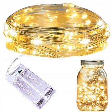 LAMPKI NA BATERIE ŻYŁKA BIAŁE CIEPŁE druciku 20LED