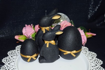 СВЕЧА ПАСХАЛЬНЫЙ ЗАЯЦ 19СМ ВЕЛЮР ЧЕРНЫЙ + ЗОЛОТО