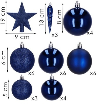 BOMBKI NA CHOINKĘ STROIK 33 SZT CHOINKOWE 8/6/5 ZESTAW NIETŁUKĄCE + GWIAZDA