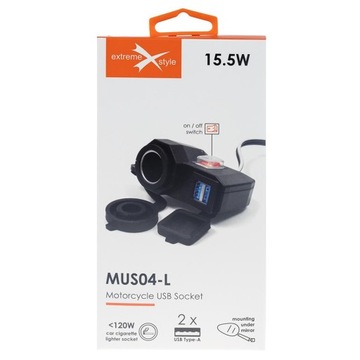 РОЗЕТКА ПРИМИРАЧА МОТОЦИКЛА + 2 X USB – 3,1 А