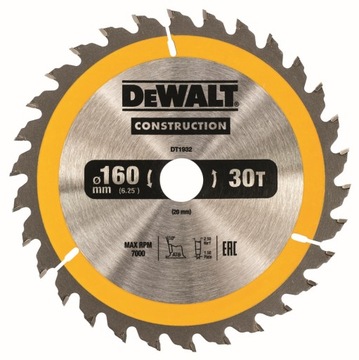 DEWALT TARCZA TNĄCA DO DREWNA DT1932 160 MM